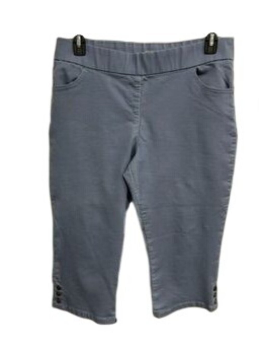 Coral Bay 14 Blue Pull On Stretch Button Hem Pocket Capri Pants Calmcore Muted